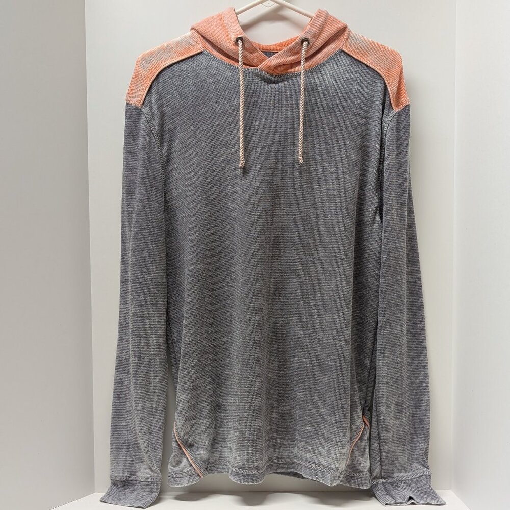 Buckle Black Thermal Drawstring Hoodie in Grey & Peach/Pink